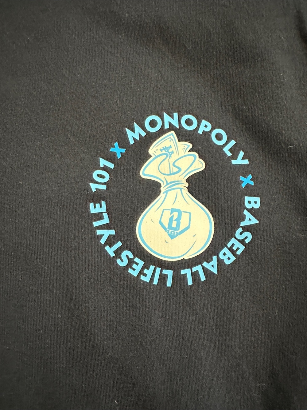 Baseball Lifestyle 101 YL Black Graphic Tee with Teal Monopoly Logo - Picture 3 of 4